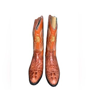 Seven Stars Cocodrile Red Cowboy Narrow Round Toe Boots